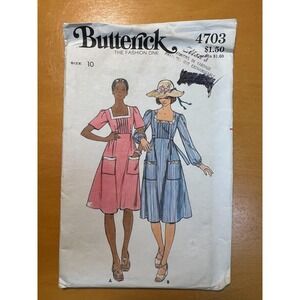 Butterick Pattern 4703 Misses Dress Cottagecore Fitted Bodice Pockets Size 10 FF